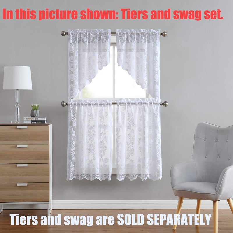 LinenZone Lace Kitchen Curtains. Window Treatment for Kitchen or Small Window. Lace Tiers Can Be Combined with Matching Swags or Valance for a Charming Farmhouse Look. (Fiona 30 x 36 White) - Image 2